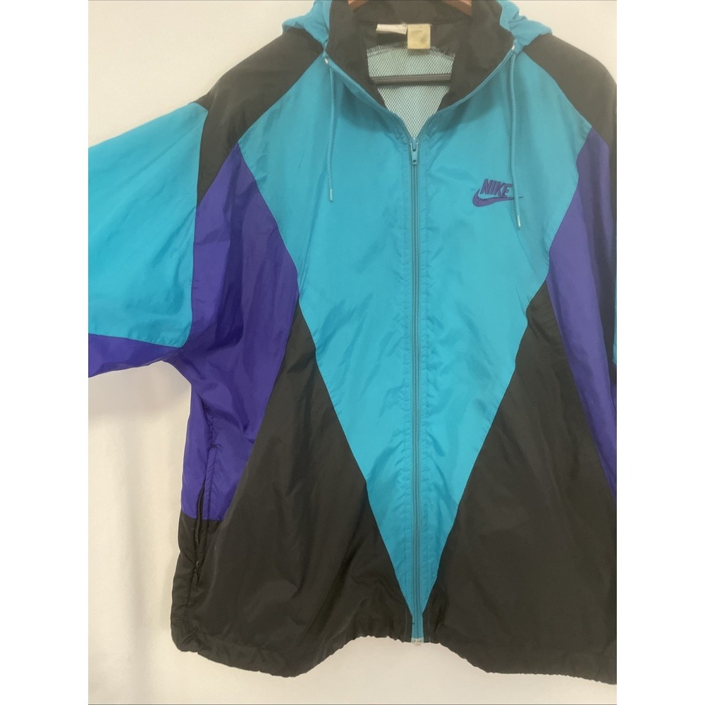 VINTAGE 1980'S NIKE COLOR BLOCK HOODED WINDBREAKER JACKET MEN'S SIZE XL - Picture 2 of 14